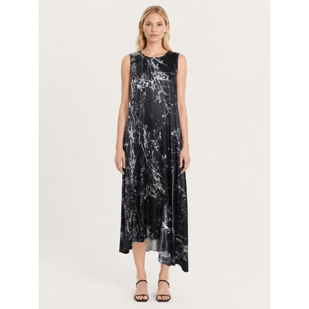 Go by Go Silk Pussy Willow Elegant Dress XS Black Washable Silk Floral Midi NWT
